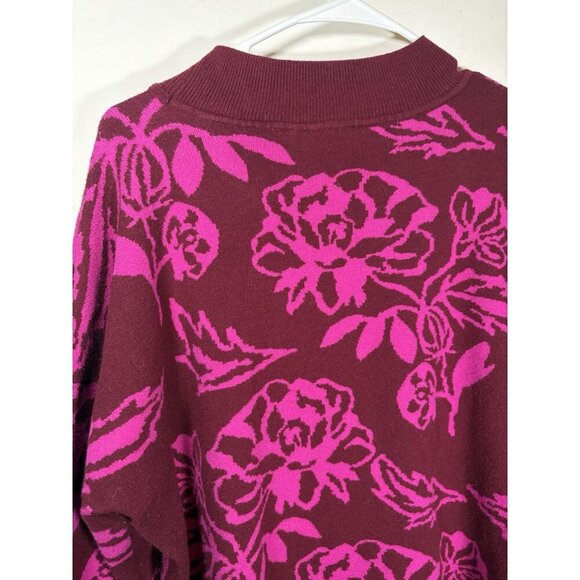 CYRUS Floral Mock Neck Knit Long Sleeve Sweater Maroon Pink Cottagecore Size XL - Picture 5 of 7
